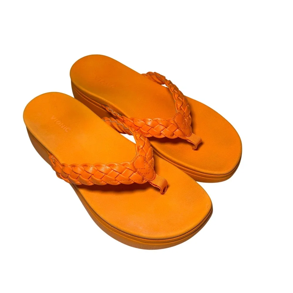 Vionic‎ Womens 11 Kenji Toe-Post Platform Wedge Sandal Orthotic Comfort Marigold